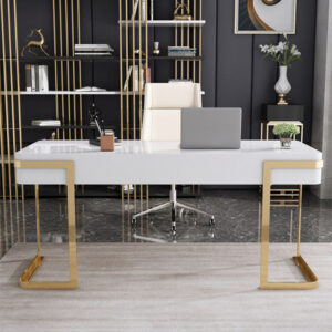 Drawer Writing Desk Rectangular Glam Office Desk Artificial Wood